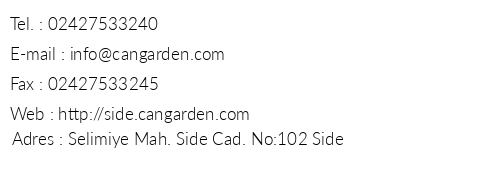 Can Garden Beach Hotel telefon numaralar, faks, e-mail, posta adresi ve iletiim bilgileri